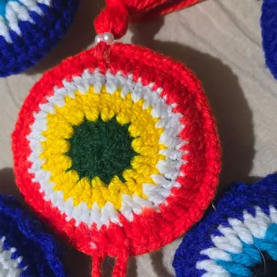 Red Crochet Evil-Eye Charm with Tassel handmade crochet